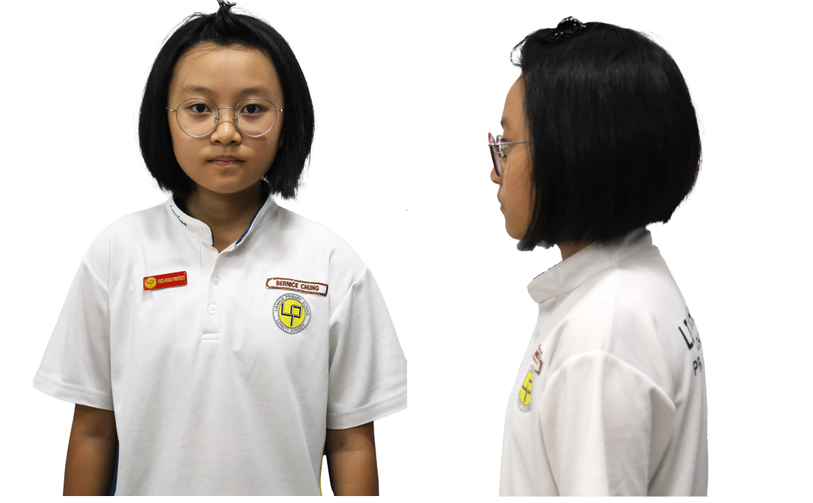 Short hair girl front and back view.
